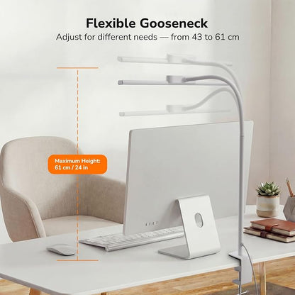 Lepro Led Desk Lamp for Home Office, Metal Architect Lamp with Clamp, 11W 750LM Eye-Caring Task Light, 25 Lighting Modes, Flexible Gooseneck for Monitor, Workbench, Drafting, Crafts, Reading, White