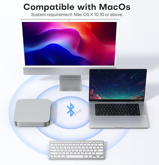 OMOTON Wireless Keyboard for Mac, Bluetooth Keyboard for Mac - No Number Pad, Compact Travel Design for Coffee Shop, Home Office, macOS Function Keys, Compatible with MacBook Pro/Air/iMac, Silverwhite