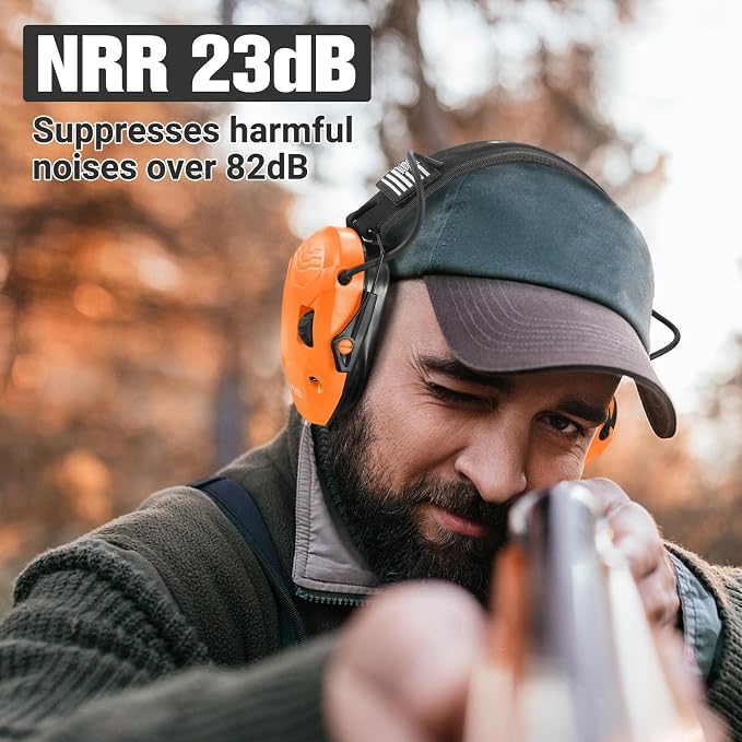 Electronic Shooting Ear Protection w/Gel Pads, 23dB NRR Active Noise Reduction & 3X Amplification Headset for Shooters