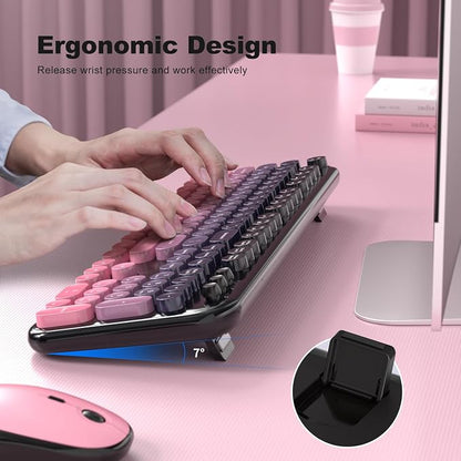 MOFII Wireless Keyboard and Mouse Combo,2.4G Typewriter Keyboard Quiet Mice | Retro Full Size Computer Keyboards, Cute Mouse, USB Dongle Plug and Play, for PC,Laptop,Desktop,Windows (Plum Pink Gradient)