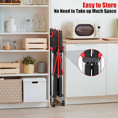 Garvee Collapsible Cart with Wheels, Service Cart, Rolling Carts with Wheels Foldable, 3 Tier Rolling Utility Cart, Folding Utility Shopping Cart for Bar, Kitchen, Office, Shopping, Garage