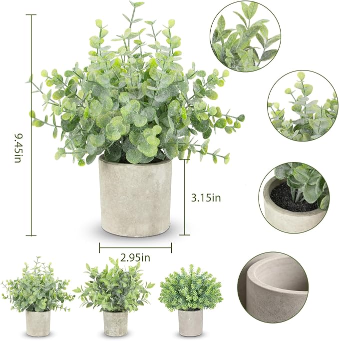 ZAIYW 3 Pack Small Fake Plants, Mini Potted Artificial Greenery Plants, Desk Plant Eucalyptus Rosemary for Indoor Home Office Table Shelf Farmhouse Bathroom Decor (Sage Green)