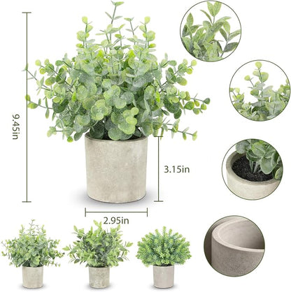ZAIYW 3 Pack Small Fake Plants, Mini Potted Artificial Greenery Plants, Desk Plant Eucalyptus Rosemary for Indoor Home Office Table Shelf Farmhouse Bathroom Decor (Sage Green)