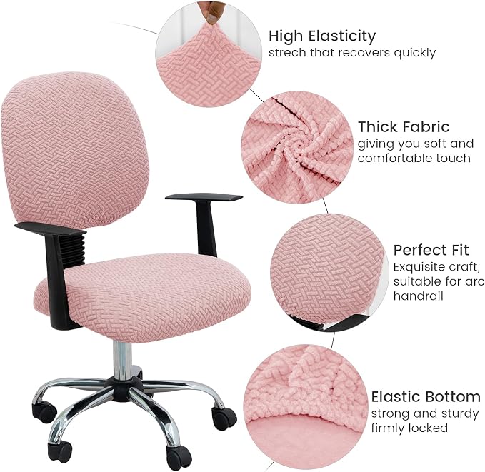 MIFXIN Computer Office Chair Cover Stretch Elastic Slipcover 2 Piece Stretchy Jacquard Washable Computer Chair Covers Furniture Protector for Office Home, NO Chair, Only Covers (Pink)