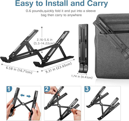 ivoler Laptop Stand, Laptop Holder Riser Computer Tablet Stand, 6 Angles Adjustable Aluminum Ergonomic Foldable Portable Desktop Holder Compatible with 10-15.6” MacBook,iPad, HP, Dell, Lenovo Black