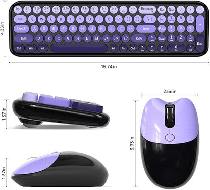 MOFII Wireless Keyboard and Mouse Combo, Compact Small Keyboard with Large Print, 2.4GHz Retro Typewriter Keyboard, Quiet Click Mouse for PC, Laptop, Desktop, Windows (Black Purple Gradient)