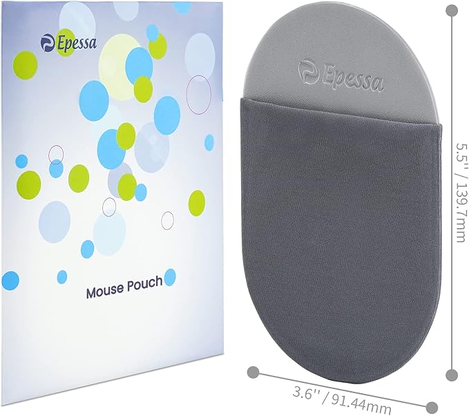 Epessa Universal Stick-On Mouse Pouch, Holder for Wireless Mouse, Sleeve for Laptop, Reusable Adhesive, No Glue Residue, Compatible with iPad or MacBook (Grey)