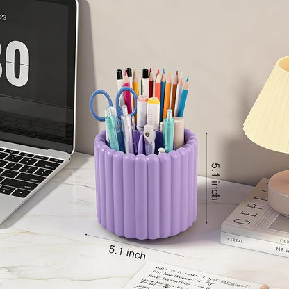 Anyoifax 360° Rotating Pen Holder 7 Slots Desk Organizer Removable Pencil Cup Plastic Art Supplies and Accessories Desktop Storage Box Caddy for Office, School, Home (Purple)