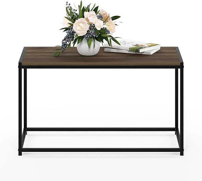 Furinno Camnus Coffee Table, Metal Frame Rustic Brown Coffee Table, Rectangular Wide Side Table, Easy Assembly, for Living Room, Bedroom, Home Office, Brown Walnut