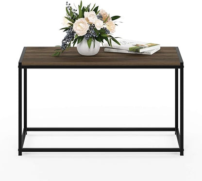 Furinno Camnus Coffee Table, Metal Frame Rustic Brown Coffee Table, Rectangular Wide Side Table, Easy Assembly, for Living Room, Bedroom, Home Office, Brown Walnut