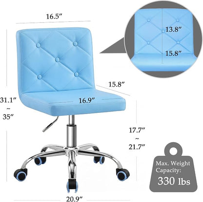 VECELO PU Leather Mid-Back Armless Vanity Chair Adjustable Height 360° Rolling Swivel for Home Office Work