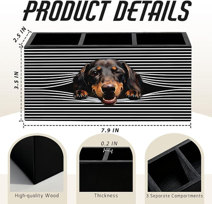 Funny Dachshund Pen Pencil Holder for Desk, Dachshund Gifts for Women Men, Weiner Dog Gifts, Dog Office Decor Wooden Box Sign Decorations for Home Office Bedroom Desk Tabletop