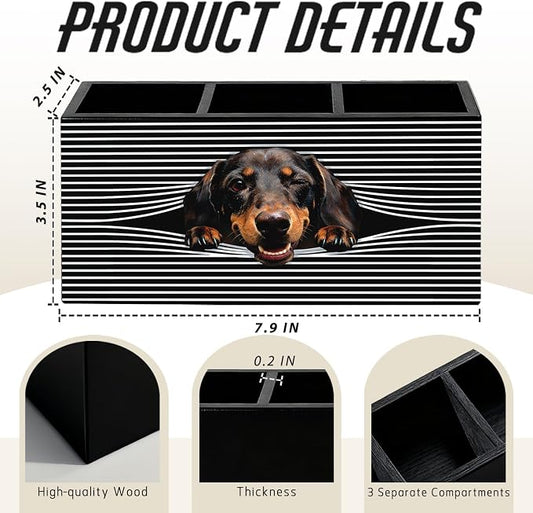 Funny Dachshund Pen Pencil Holder for Desk, Dachshund Gifts for Women Men, Weiner Dog Gifts, Dog Office Decor Wooden Box Sign Decorations for Home Office Bedroom Desk Tabletop