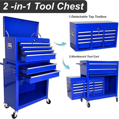 RYH 8 Drawers Rolling Tool Chest & Tool Box on Wheels | Heavy Duty Metal Cart with Ball Bearing Drawers | Fits US General Tool Box for Garage Storage (Blue, 8 Drawers /43.1" H × 24.2" W)