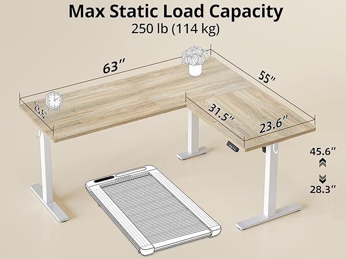 TIQLAB L Shaped Standing Desk Adjustable Height, Reversible Electric Corner Standing Desk, 63 x 55 inch Sit Stand Computer Table with Splice Board, Maple