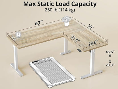 TIQLAB L Shaped Standing Desk Adjustable Height, Reversible Electric Corner Standing Desk, 63 x 55 inch Sit Stand Computer Table with Splice Board, Maple