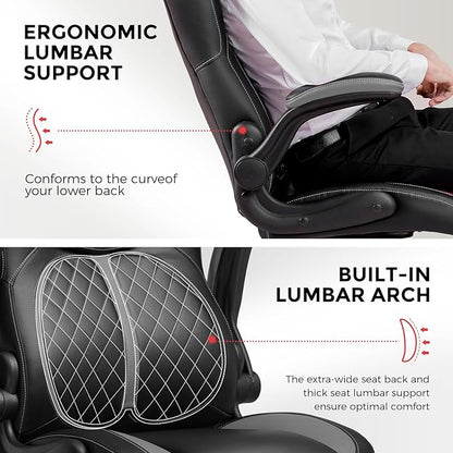 GTPLAYER Office Computer Gaming Chair Ergonomic Desk Chair for Adults with Lumbar Support Flip-Up Arms Adjustable Height Swivel Wheels PU Leather Executive Design for Short People Use, Gray