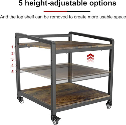 TRUSOON Mobile Printer Stand with Lockable Wheels, 2 Tier Rolling Printer Cart Under Desk with Adjustable Shelf, 23" Hight, Holds up to 200lbs for Home & Office, Rustic Brown