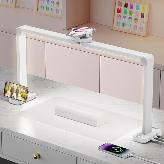 iVict Nail Desk Lamp, 34" Nails Tech Light with Phone Stand, 0-100% Adjustable Brightness, 3000K-6000K Color Temperature Led Desk lamp for Nail, Tattoos, Eyebrows, Beauty