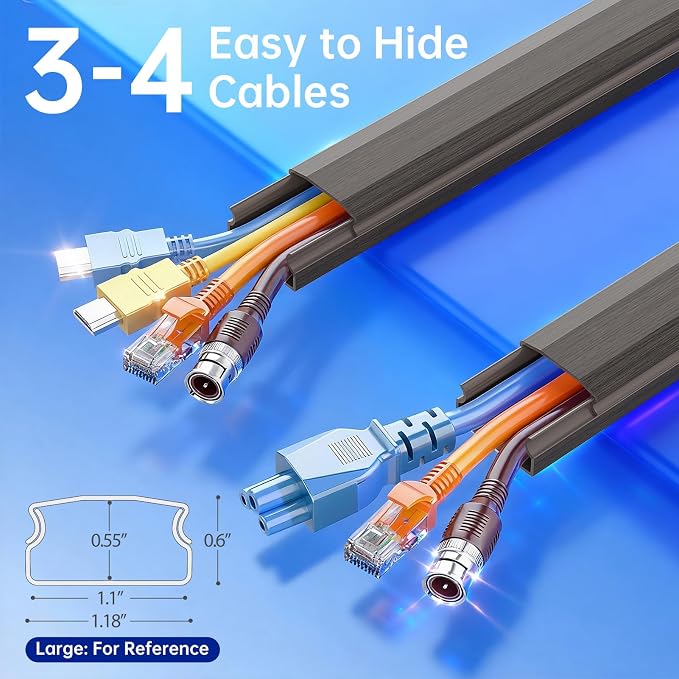 Delamu Cord Hider, Large Cord Covers for 3-4 Wires on Wall, 85in Cable Hider, Easy Set up Wire Hiders Wire Covers for Cords on Wall, TV Cable Cover Raceway for Home & Office, W1.18 H0.67in, Darkwood