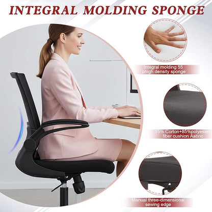 Mesh Office Chair with Flip-Up Armrests – Standard Issue Office Chair, Swivel Rolling Desk & Work Chair with Lumbar Support, Ergonomic Computer Chair for Home Office, Corporate Office, Black