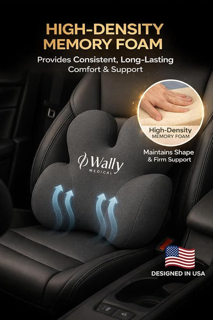 Lumbar Support Pillow for Office Chair & Car – Memory Foam Back Cushion for Lower Back Pain Relief – Ergonomic Posture Support – Washable Cover + Free Massage Roller