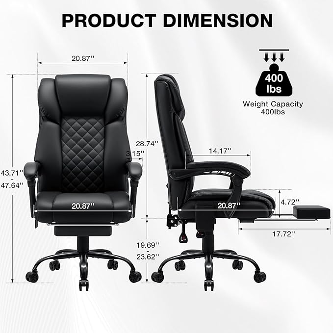HOFFREE Massage Office Chair with Heat 7 Points Vibration Ergonomic Executive Office Chair with Footrest Reclining High Back Home Office Desk Chairs Black
