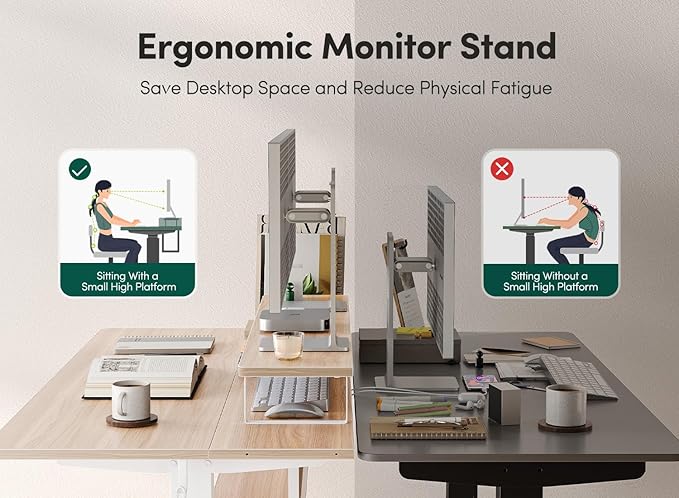 CubiCubi 55" Electric Standing Desk with Under Desk Shelves, Sit Stand Rising Computer Desk with Monitor Shelf, Home Office Desks with Hooks, Adjustable Height Stand Up Workstation Table, Light Walnut