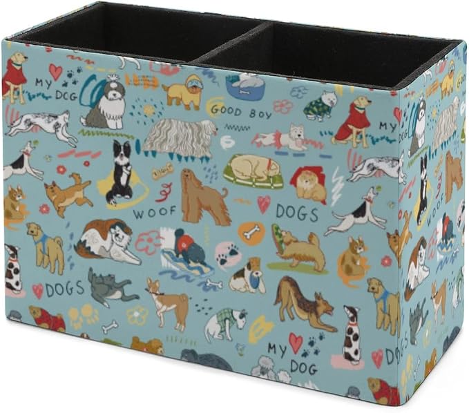 Niapessel Pencil Holder for Desk, Dogs Funny Pets Animal Pen Holder Storage Desktop Pen Organizer Desk Pencil Organizer Makeup Brush Holder for Office School College Leather