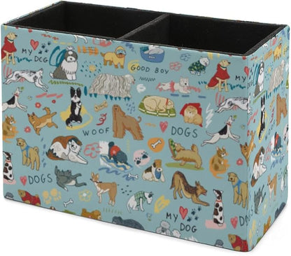 Niapessel Pencil Holder for Desk, Dogs Funny Pets Animal Pen Holder Storage Desktop Pen Organizer Desk Pencil Organizer Makeup Brush Holder for Office School College Leather