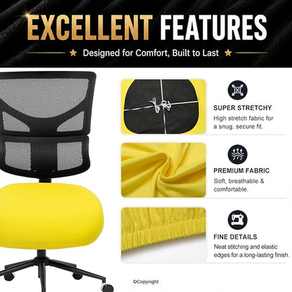 DIVA EN CAMINO DEC Stretchable Desk Office Chair Seat Cushion Covers - Universal Spandex Computer Chair Slipcover - Removable Washable Cushion Protectors for Dogs, Cats, Pets (Yellow)