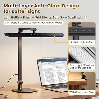 LIONVISON Desk Lamps for Home Office: 2-in-1 LED Eye-Caring Table Light | CRI >97 84 LED Beads - 5 Color Modes 10 Brightness - Adjustable Swing Arm Computer Office Lamp with Timer and Memory