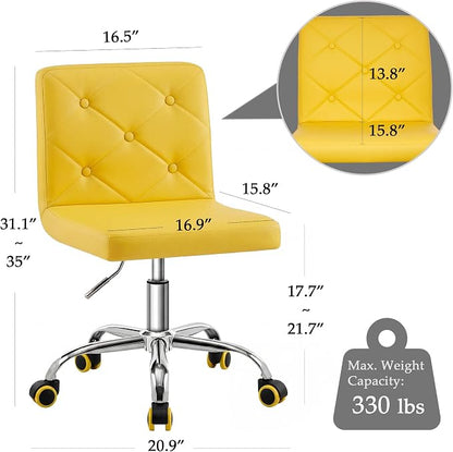 VECELO PU Leather Mid-Back Armless Vanity Chair Adjustable Height 360° Rolling Swivel for Home Office Work