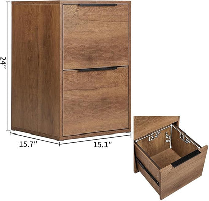 2 Drawer File Cabinet, Wood Vertical Filing Cabinet Fits Hanging Files/Letter Size, Small Under Desk File Cabinets for Home Office, Brown