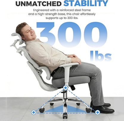 Office Chair, Ergonomic Office Desk Chair with Lumbar Support, Breathable Mesh Back & Thick Seat Cushion, High Back Office Desk Chairs Comfy for Home Office, Gray, Upgrade