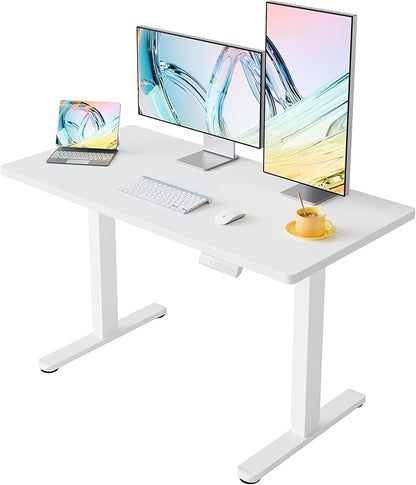 HUANUO Electric Standing Desk, 48 x 28 Inch Height Adjustable Computer Desk with Storage Bag, 4 Height Memory Settings, Sit Stand Up Desk for Home Office, White