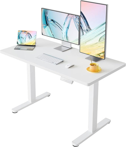 HUANUO Electric Standing Desk, 48 x 28 Inch Height Adjustable Computer Desk with Storage Bag, 4 Height Memory Settings, Sit Stand Up Desk for Home Office, White