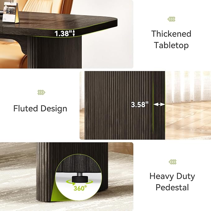 LITTLE TREE 62-Inch Computer Desk, Large Simple Writing Desk with Fluted Double Pedestal, Modern Home Office Desk, Wooden 5 Ft Small Conference Meeting Seminar Table, Charcoal Black
