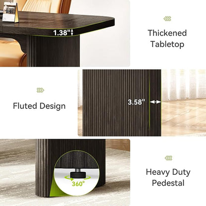 LITTLE TREE 62-Inch Computer Desk, Large Simple Writing Desk with Fluted Double Pedestal, Modern Home Office Desk, Wooden 5 Ft Small Conference Meeting Seminar Table, Charcoal Black