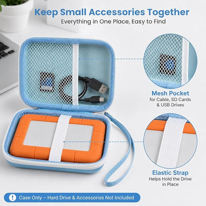 Case Compatible with LaCie Rugged Mini 1TB/ 2TB/ 4TB/ 5TB External Hard Drive Portable HDD, Storage Holder for Hard Drives for Mac and PC Computer & USB 3.0 2.0 Cable SD Cards (Blue)