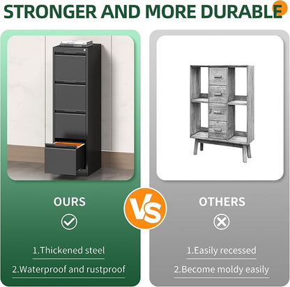 4 Drawer File Cabinet with Lock, Filing Cabinets for Home Office | Tall File Cabinet, Lockable File Cabinet, Metal File Cabinet for Letter/Legal/A4/F4 Size, Assemble Required