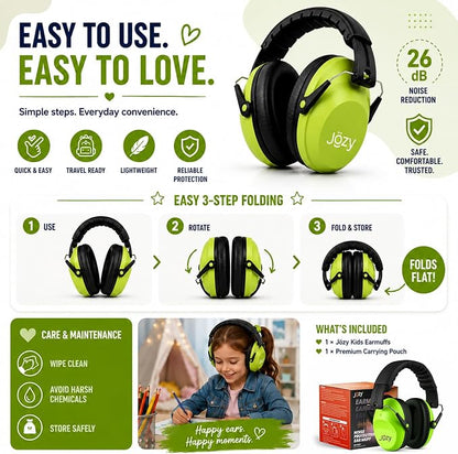 Jozy Noise Canceling Headphones for Kids, SNR 26dB Ear Protection for Autism, Sound Proof Sensory Muffs for Hearing, Concerts