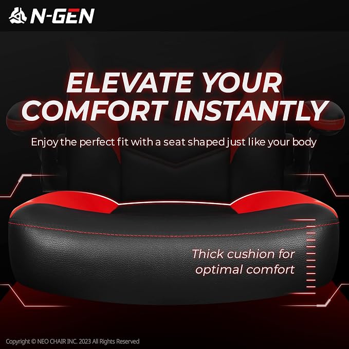 N-GEN Video Gaming Chair Ergonomic Computer Desk Office Chair with Lumbar Support Adjustable Height Swivel Wheels Flip-Up Arms PU Leather Home and Office (Classic Red)