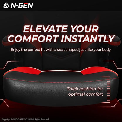 N-GEN Video Gaming Chair Ergonomic Computer Desk Office Chair with Lumbar Support Adjustable Height Swivel Wheels Flip-Up Arms PU Leather Home and Office (Classic Red)