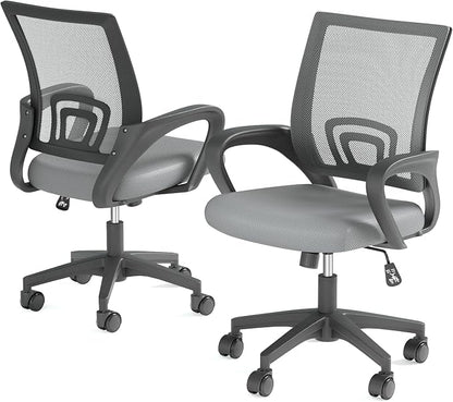 Office Chair, Ergonomic Mid-Back Mesh Desk Chair, 6 Pack, Light Gray | Lumbar Support, Adjustable Height, Rolling Wheels Design, Comfy Armrest, For Work, Study, Gaming