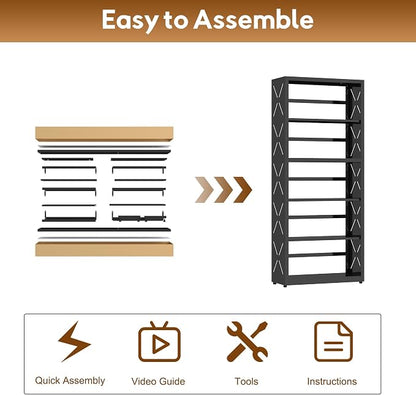 UNICOLY 5 Tier Black Bookshelf, 55" H Tall Bookshelf with 5 Storage Shelves, Heavy Duty Deep Shelves, Open Shelf Bookcase with 5 Bookends, Modern Display Shelves for Books, Toys, CD, W23×D10“