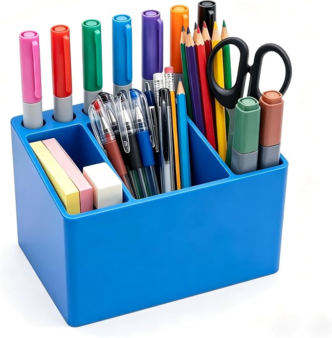 Adoric 3D Printed PLA Desk Organizer, Multifunctional Pen Holder with 7 Slots & 3 Compartments for Office, School, Makeup Brushes