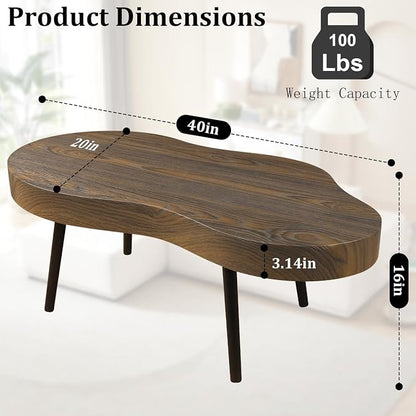 Small Irregular Coffee Table Thick Top Cloud Table for Living Room Modern Industrial Coffee Table Wooden Funky Coffee Tables for Small Space Home Office Easy Assembly Rustic Brown
