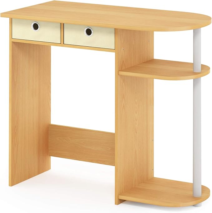 Furinno Go Green 32-Inch Oak Computer Desk, Office Desk with 2 Side Shelves and Storage Bins, Rectangular Home Office Desk, Gaming Desk for Home Office, Bedroom, Study Room, Light Beech