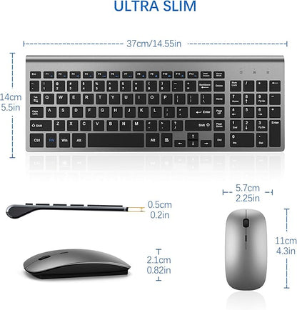 Wireless Keyboard and Mouse Ultra Slim Combo, TopMate 2.4G Silent Compact USB 2400DPI Mouse and Scissor Switch Keyboard Set with Cover, Batteries Included, for PC/Laptop/Windows/Mac - Gray Black
